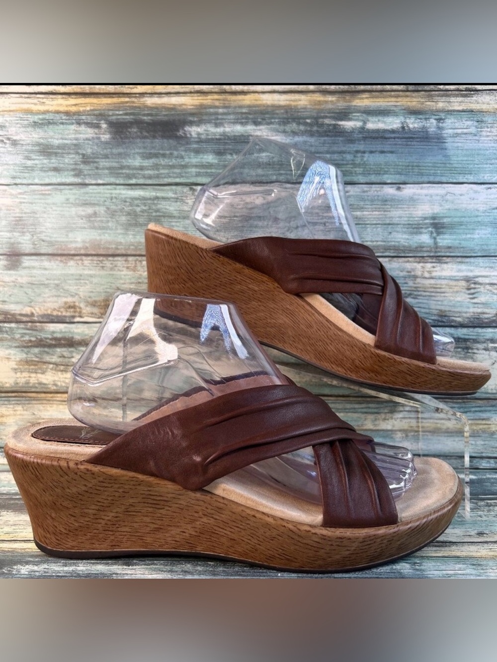 Dansko Womens Slide Sandals Size 10.5-11 Brown Leather Wedge Slip On Casual Shoe
